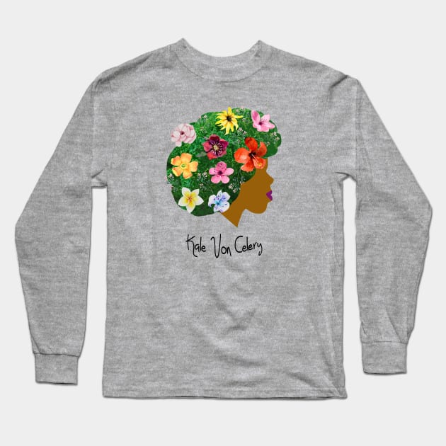 Kale Von Celery Floral - Black Letters Long Sleeve T-Shirt by Kale Von Celery